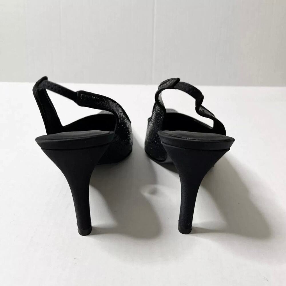 Nina Women's Taren Heels Size 8.5M Black Crystal Sling Backs Pointed Toe w/ Box - Picture 9 of 12